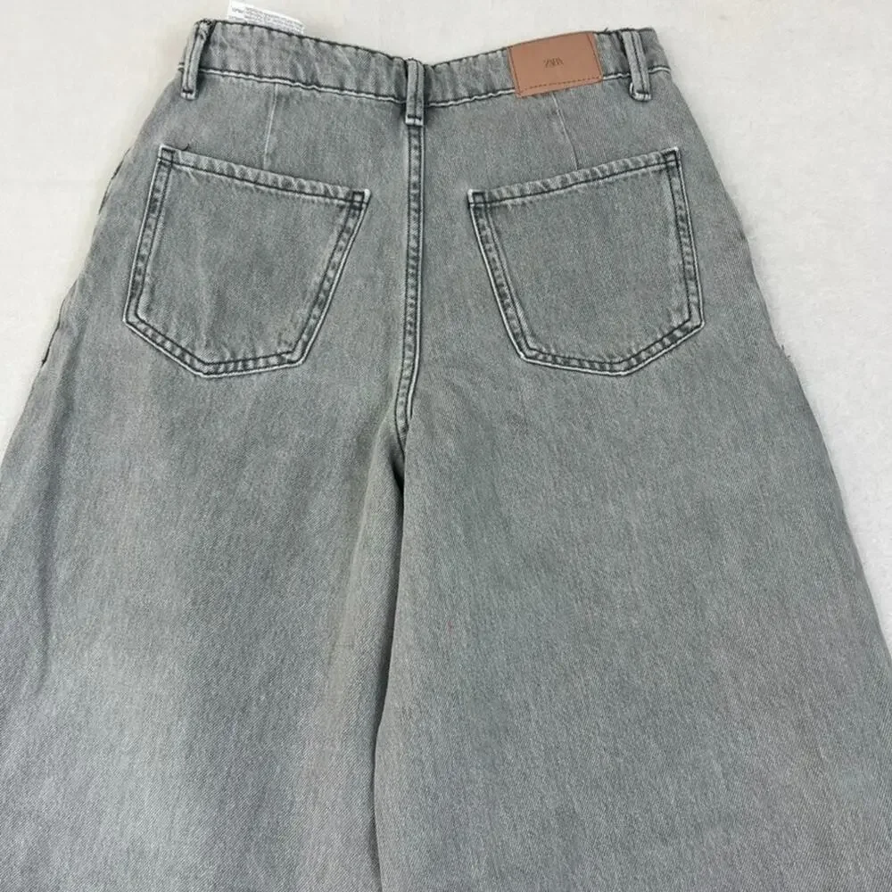 Zara Jeans Women's Size 0 Gray Medium Wash High Rise Wide Leg Pleated